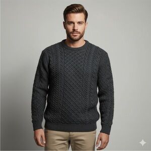 Men's Charcoal Cable Knit Sweater
